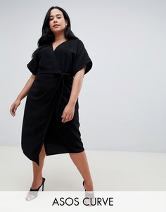 Платье миди с запахом ASOS DESIGN Curve-Черный