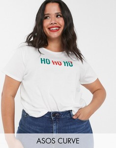 Новогодняя футболка с принтом \"HO HO HO\" ASOS DESIGN Curve-Мульти