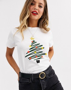 Новогодняя футболка с принтом елки ASOS DESIGN-Черный