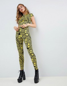 Леггинсы с принтом \"caution\" ASOS DESIGN-Мульти