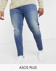 Синие джинсы скинни с потертостями и необработанной кромкой ASOS DESIGN Plus-Синий
