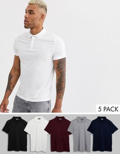Поло из органического хлопкового трикотажа ASOS DESIGN - Набор из 5 шт. со скидкой-Мульти