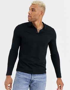 Поло черного цвета из органического хлопка с длинными рукавами ASOS DESIGN-Черный