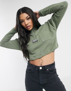 Короткий свитшот цвета хаки с высоким воротом adidas Originals-Зеленый