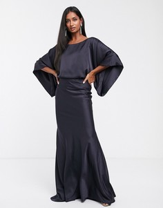 Платье-кимоно макси с глубоким вырезом ASOS EDITION-Темно-синий