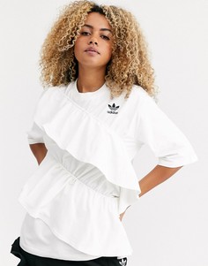 Кремовая футболка с логотипом-трилистником и оборками adidas Originals x J KOO-Белый