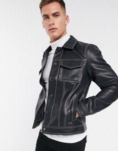Черная куртка из искусственной кожи со строчками River Island-Черный