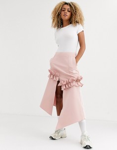 Розовая юбка с оборками и логотипом-трилистником adidas Originals x J KOO-Розовый