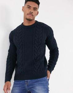Темно-синий джемпер вязки косичкой Topman
