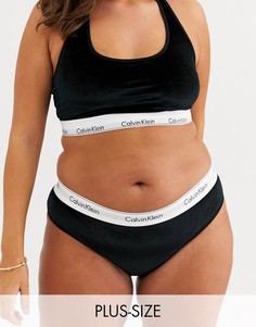 Черные хлопковые бархатные трусы в рубчик большого размера Calvin Klein-Черный