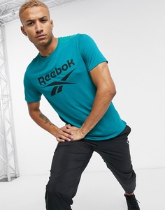 Синевато-зеленая футболка с крупным логотипом Reebok-Синий