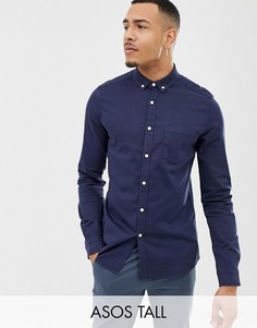 Темно-синяя приталенная джинсовая рубашка ASOS DESIGN Tall-Темно-синий