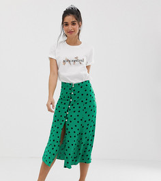 Юбка миди в горошек Miss Selfridge Petite-Зеленый