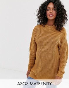 Трикотажное платье мини в рубчик с круглым вырезом ASOS DESIGN Maternity-Светло-бежевый
