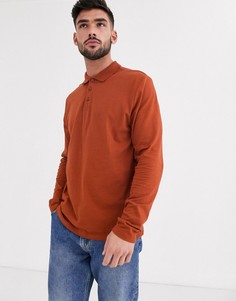 Коричневое трикотажное поло из органического хлопка с длинными рукавами ASOS DESIGN-Коричневый