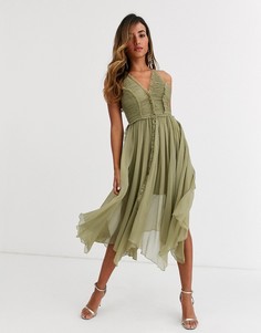Мягкое платье миди с присборенной отделкой ASOS DESIGN-Зеленый