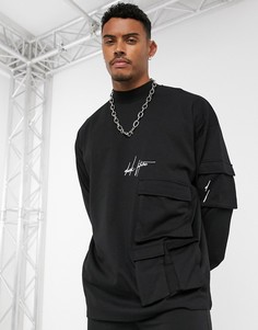 Oversize-футболка с карманами в стиле милитари и логотипом \"Dark Future\" ASOS DESIGN-Черный