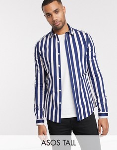 Темно-синяя эластичная рубашка скинни в полоску ASOS DESIGN Tall-Темно-синий