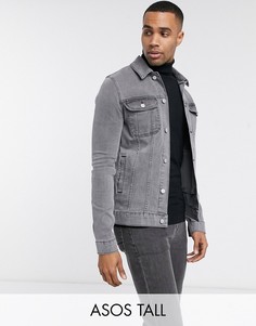 Серая приталенная джинсовая куртка ASOS DESIGN Tall-Серый