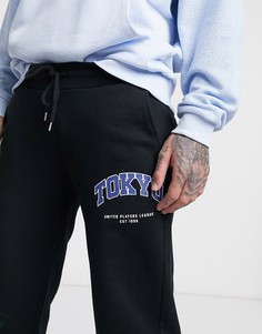 Черные узкие джоггеры с принтом ASOS DESIGN-Черный