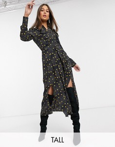 Черное платье‑рубашка в горошек Topshop Tall-Желтый