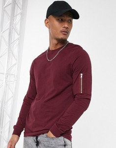 Бордовый лонгслив с каманом MA1 на молнии ASOS DESIGN-Красный