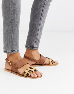 Кожаные сандалии с леопардовым принтом ASOS DESIGN-Светло-коричневый