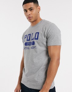 Серая футболка с логотипом с набивкой флок Polo Ralph Lauren-Серый