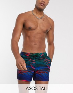 Короткие шорты для плавания с пальмовым принтом ASOS DESIGN Tall-Мульти