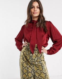 Атласная рубашка с длинными рукавами и бантом ASOS DESIGN-Бесцветный