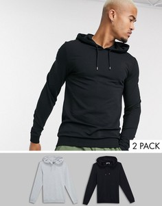 Набор из 2 обтягивающих худи черного/серого цвета ASOS DESIGN-Мульти