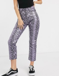 Прямые брюки из полиуретана со змеиным принтом Daisy Street-Фиолетовый