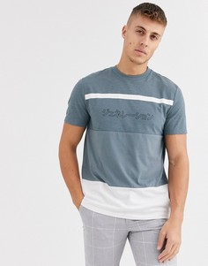 Футболка в стиле колор блок из органического хлопка с принтом ASOS DESIGN-Серый