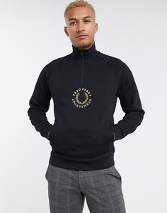 Черный свитшот с короткой молнией и логотипом в стиле ретро Fred Perry