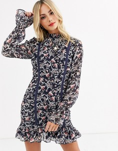 Платье мини со сборками и цветочным принтом Stevie May-Мульти