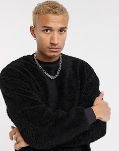 Черный oversized-свитшот из искусственного меха ASOS DESIGN