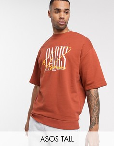 Коричневый oversize-свитшот с принтом и короткими рукавами ASOS DESIGN Tall