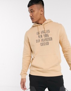 Худи бежевого цвета с принтом на груди ASOS DESIGN-Бежевый