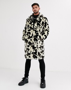 Пальто из искусственного меха с леопардовым принтом Urbancode-Белый