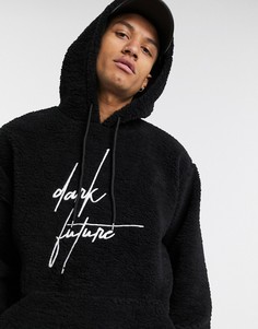 Плюшевый oversized-худи с вышивкой \"dark future\" ASOS DESIGN-Черный