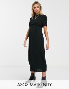 Чайное платье миди с пуговицами ASOS DESIGN Maternity-Черный