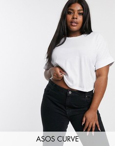 Белая короткая футболка с отворотами на рукавах ASOS DESIGN Curve-Белый