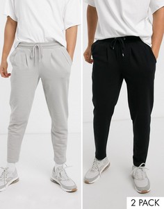 Набор из 2 суженных книзу джоггеров со складками (черные / светло-серые) ASOS DESIGN-Мульти