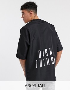 Свободная футболка с крупным принтом \"dark future\" и закругленным низом ASOS DESIGN Tall-Черный