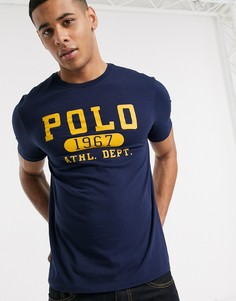 Темно-синяя футболка с логотипом с набивкой флок Polo Ralph Lauren-Темно-синий