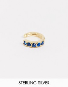 Серьга-кафф из позолоченного серебра с синими камнями ASOS DESIGN-Золотой