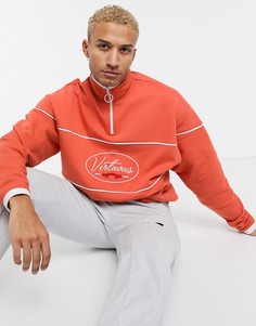 Красный свитшот с короткой молнией и принтом на груди ASOS DESIGN