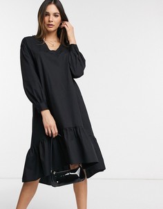 Черное свободное платье миди с объемными рукавами Vero Moda-Черный