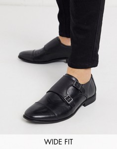 Черные монки из искусственной кожи для широкой стопы ASOS-Черный