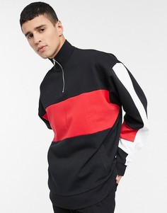 Oversize-свитшот колор блок с молнией до груди ASOS DESIGN-Черный